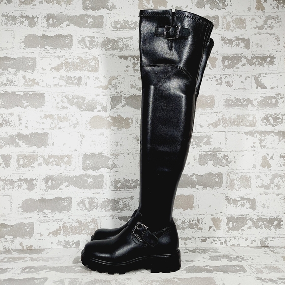 NEW NINE WEST Nemba 3 Womens Faux Leather Tall Black Over-the-knee Boots V227